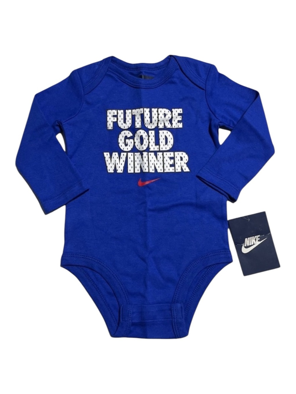 NEW! Nike “Future Gold Winner” long sleeve bodysuit 3-6 months